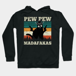 Pew Pew Madafakas Funny Cowboy Cat Vintage Retro Hoodie